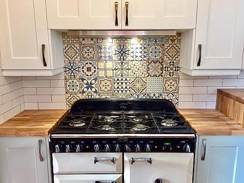 geometric tiles in a kitchen